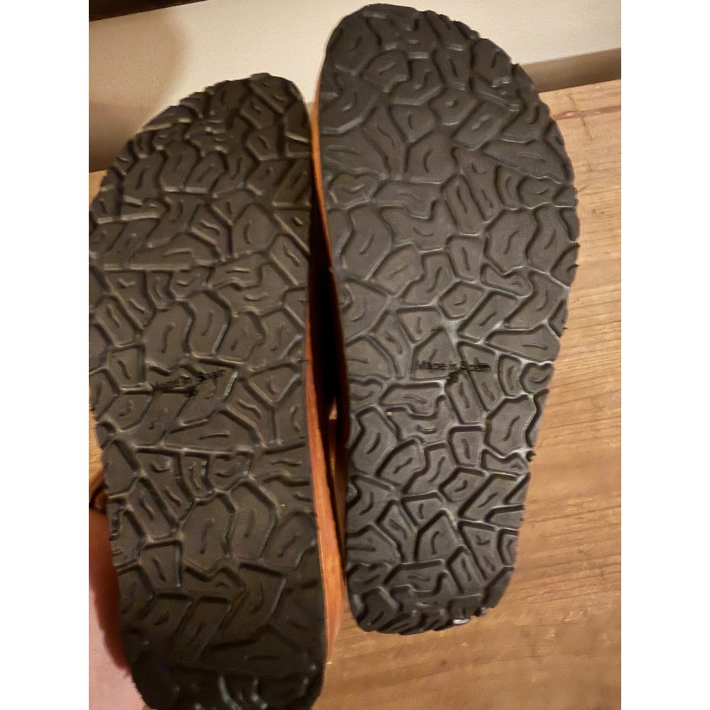 Free People Black Leather Wood Platform Slide Sandals Toe Loop Made in Spain - Picture 5 of 5